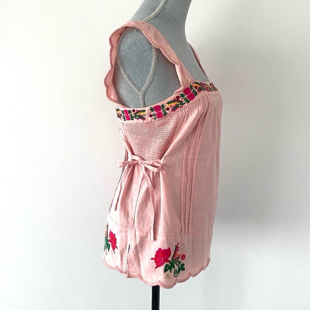 VTG Juicy Couture Light Pink Ruffled Strap Blouse Sz 0 Floral Embroidered Y2K - Picture 5 of 11